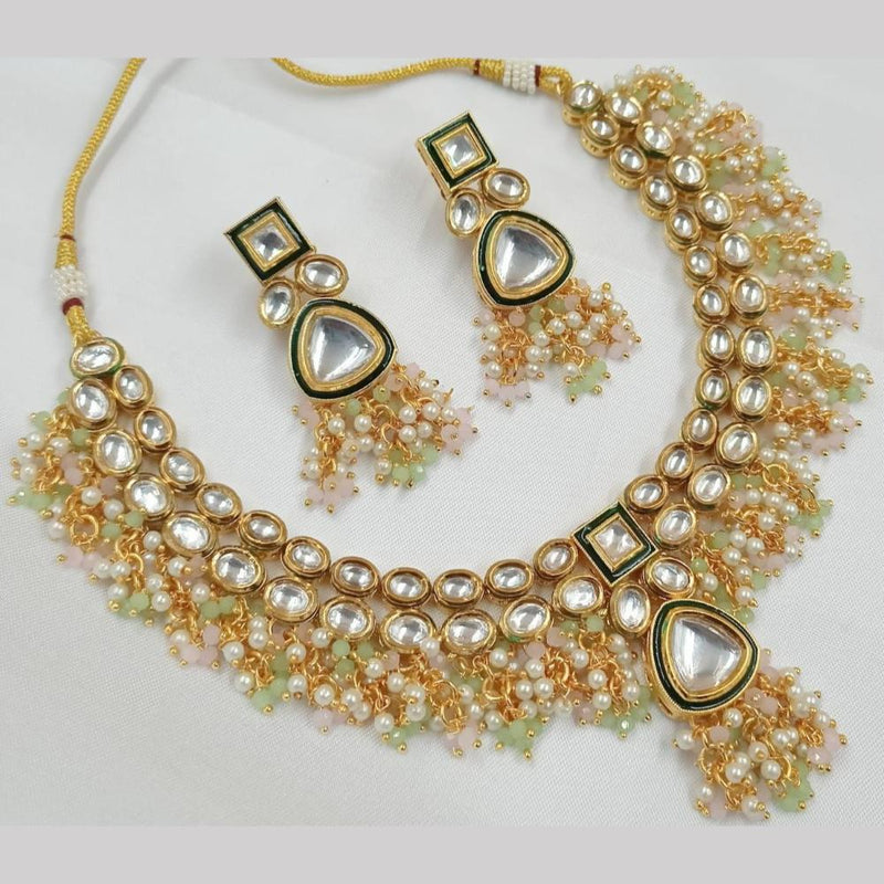 FS Collection Gold Plated Kundan Stone And Pearl Necklace Set