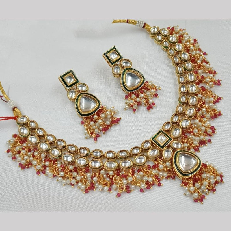 FS Collection Gold Plated Kundan Stone And Pearl Necklace Set