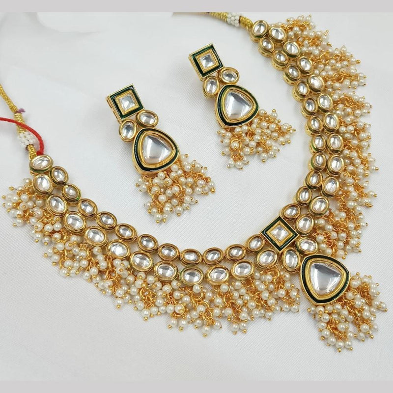 FS Collection Gold Plated Kundan Stone And Pearl Necklace Set