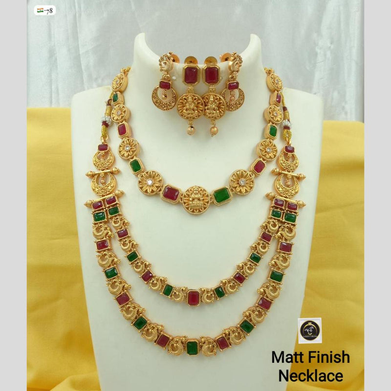 FS Collection Matte Gold Plated Crystal Stone Temple Necklace Set