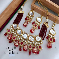 FS Collection Gold Plated Kundan Stone And Beads Necklace Set