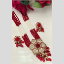 FS Collection Gold Plated Kundan Stone Pearl And Beads Necklace Set
