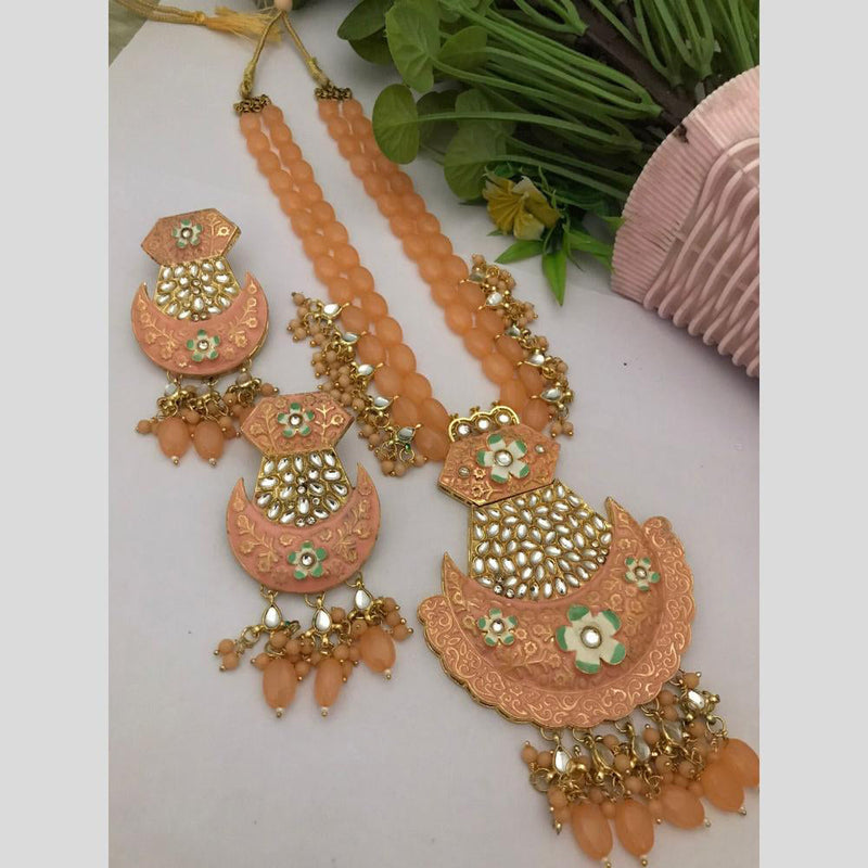 FS Collection Gold Plated Kundan Stone And Beads Necklace Set