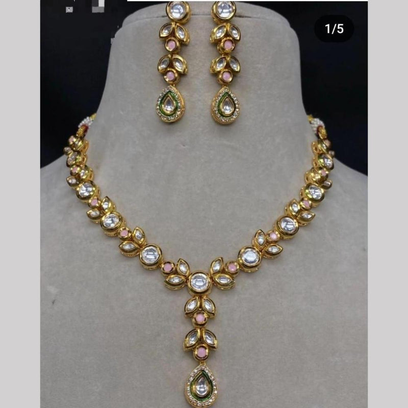 FS Collection Gold Plated Kundan Stone  Necklace Set