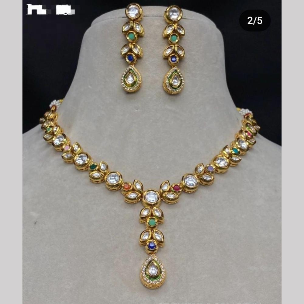 FS Collection Gold Plated Kundan Stone  Necklace Set