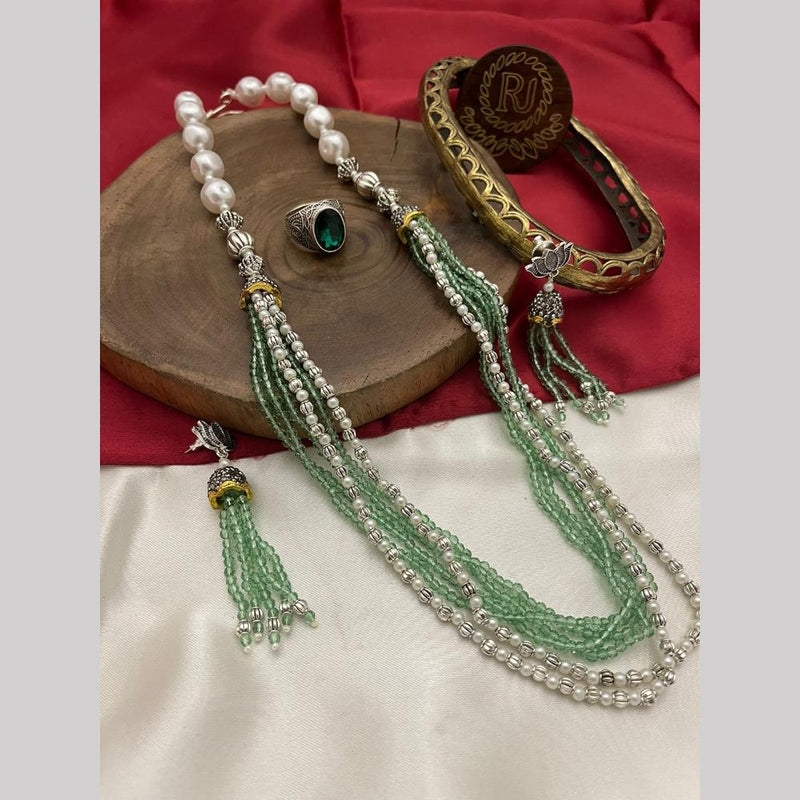 FS Collection Oxidised Plated Pearl And Beads Long  Necklace Set