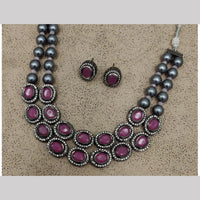 FS Collection Oxidised Plated Crystal Stone Necklace Set