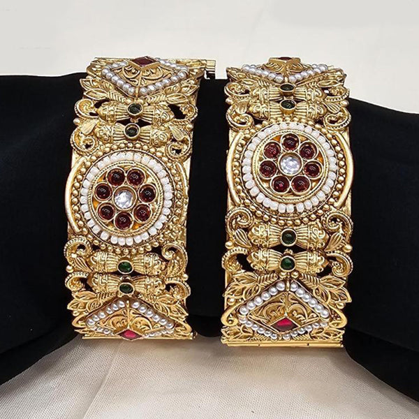 FS Collection Gold Plated Pota Stone Openable Bangle Set