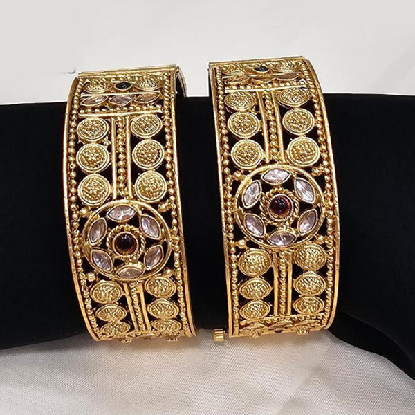 FS Collection Gold Plated Pota Stone Openable Bangle Set