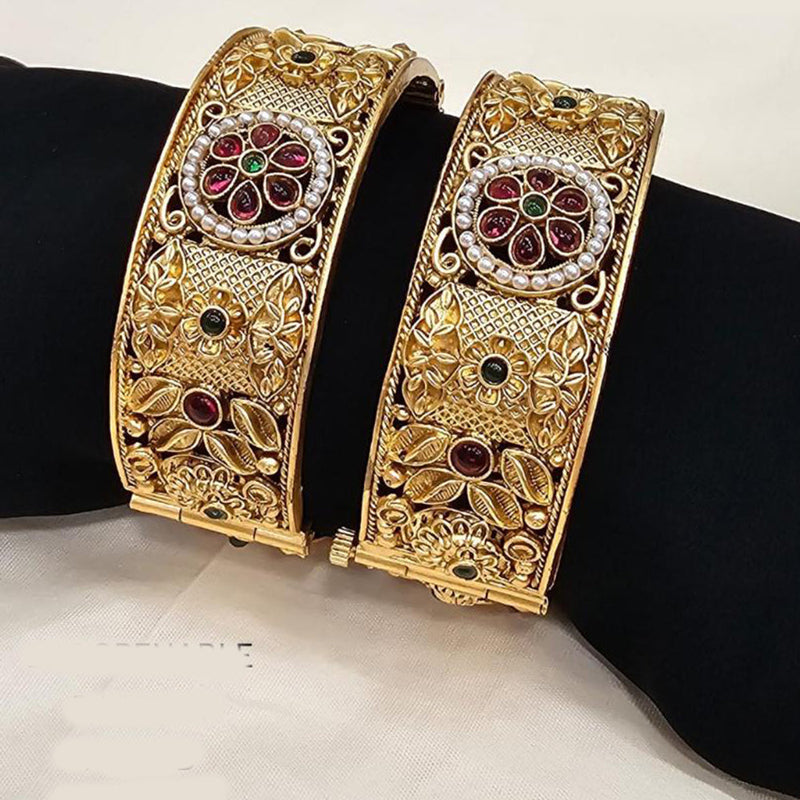 FS Collection Gold Plated Pota Stone Openable Bangle Set