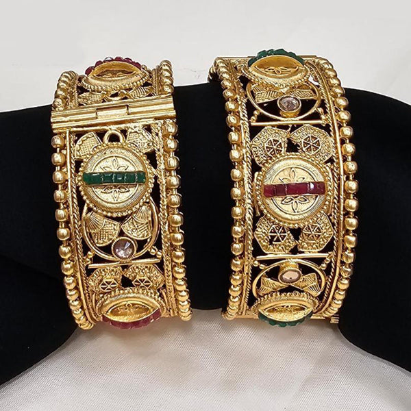 FS Collection Gold Plated Pota Stone Openable Bangle Set