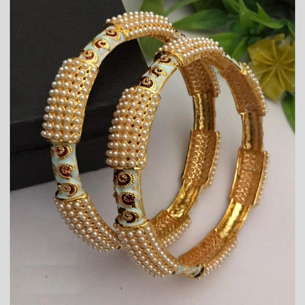 FS Collection Gold Plated Pearl Bangle Set