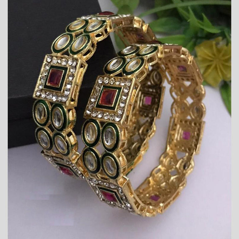 FS Collection Gold Plated Kundan Stone Bangle Set