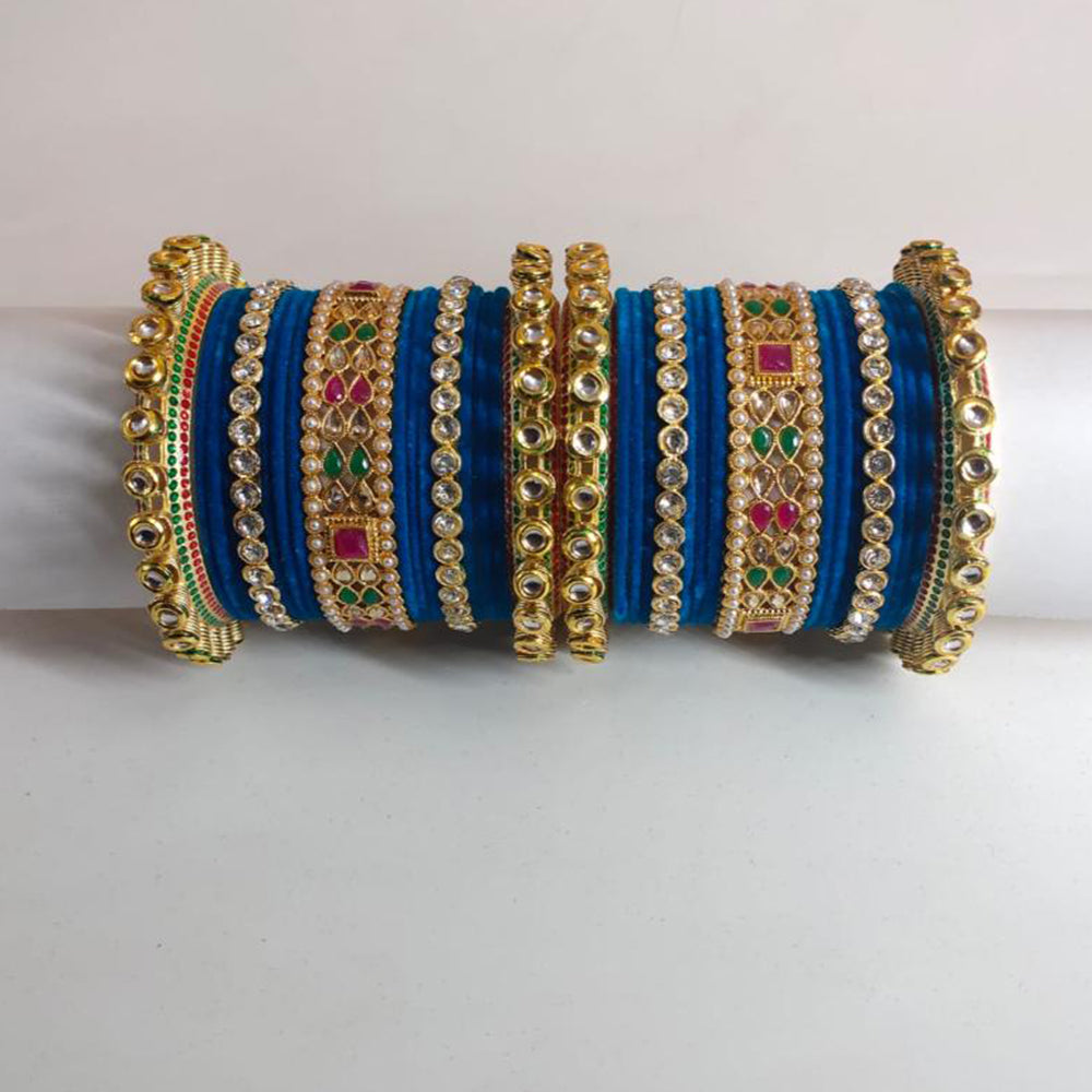 FS Collection Gold Plated Austrian Stone And Crystal Stone Bangle Set