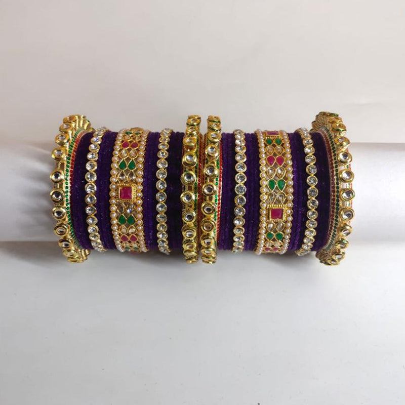 FS Collection Gold Plated Austrian Stone And Crystal Stone Bangle Set