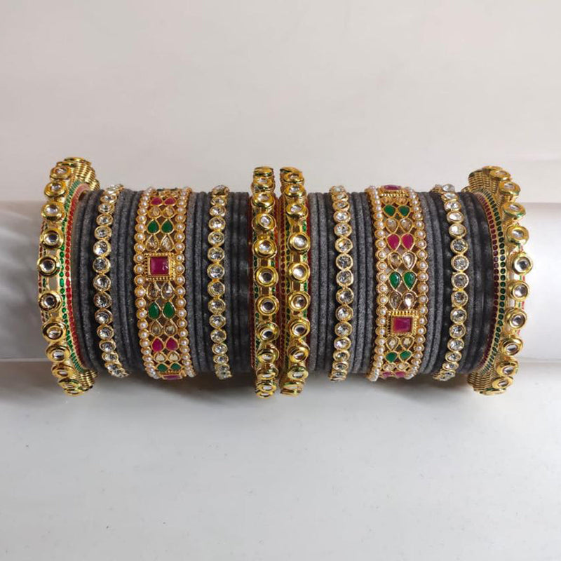 FS Collection Gold Plated Austrian Stone And Crystal Stone Bangle Set