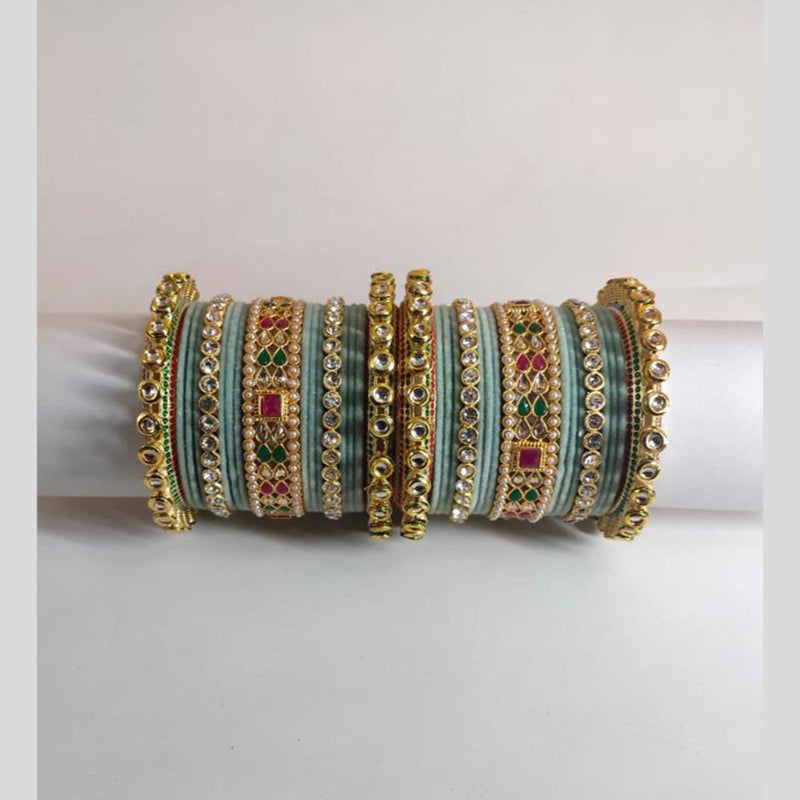 FS Collection Gold Plated Austrian Stone And Crystal Stone Bangle Set