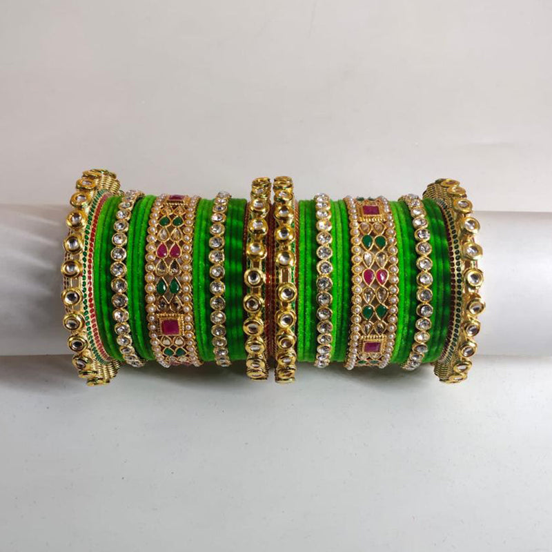 FS Collection Gold Plated Austrian Stone And Crystal Stone Bangle Set