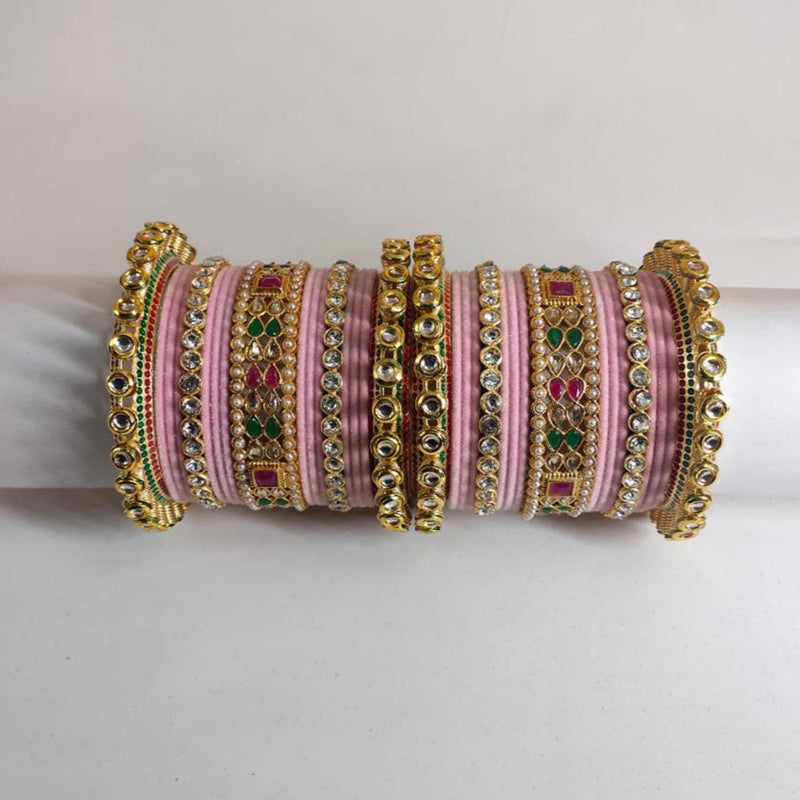 FS Collection Gold Plated Austrian Stone And Crystal Stone Bangle Set