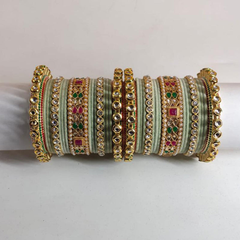 FS Collection Gold Plated Austrian Stone And Crystal Stone Bangle Set