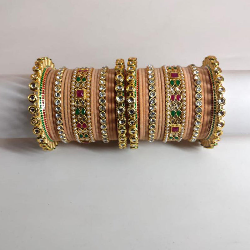 FS Collection Gold Plated Austrian Stone And Crystal Stone Bangle Set