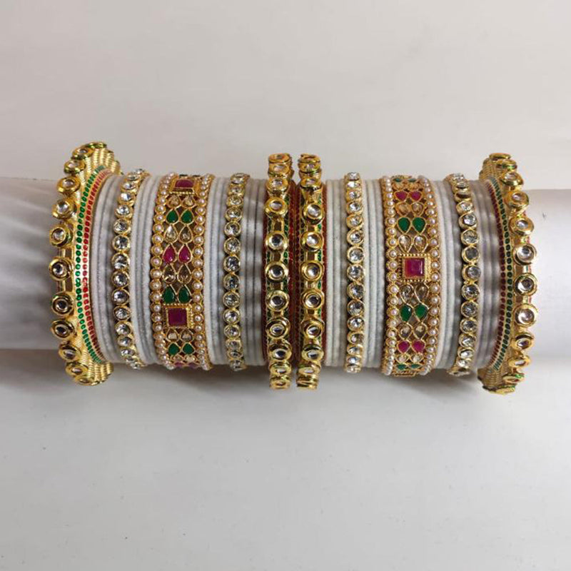 FS Collection Gold Plated Austrian Stone And Crystal Stone Bangle Set