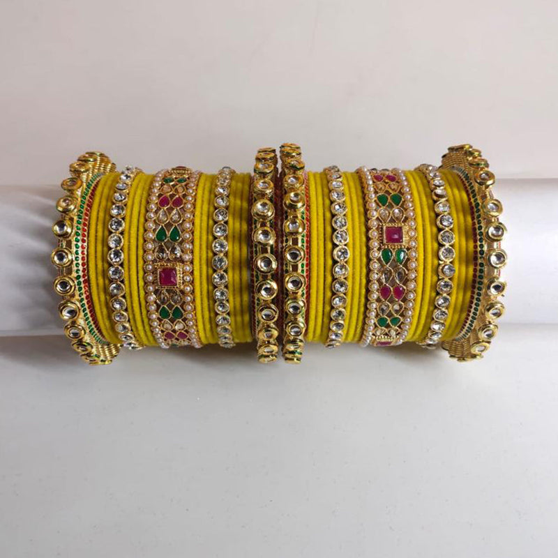 FS Collection Gold Plated Austrian Stone And Crystal Stone Bangle Set