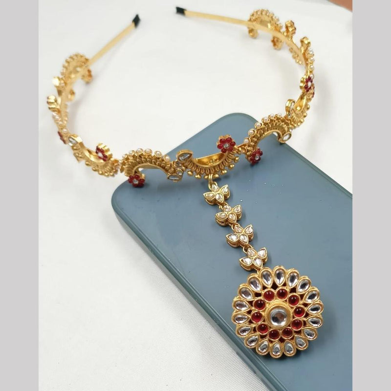 FS Collection Gold Plated Kundan Stone Hair Band \ Sheeshphool