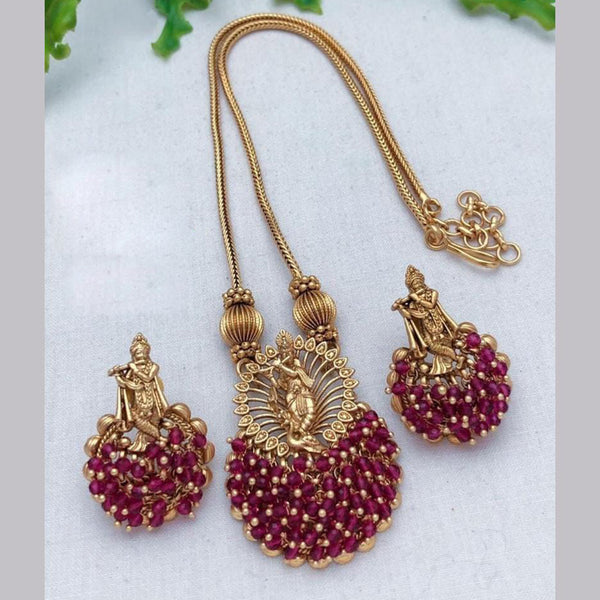 FS Collection Gold Plated  Pearls Lord Krishna Necklace Set