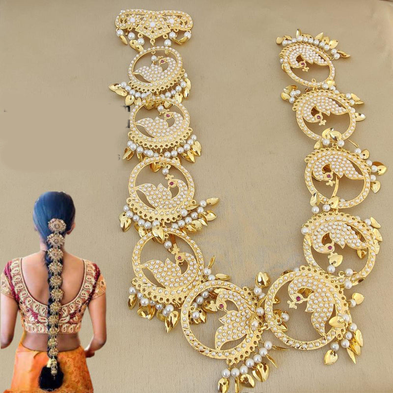 FS Collection Gold Plated Beads & Pearls Hair Choti