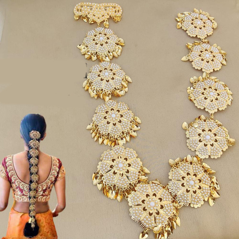 FS Collection Gold Plated Beads & Pearls Hair Choti