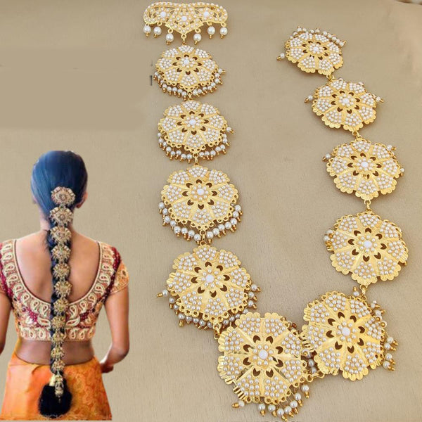 FS Collection Gold Plated Beads & Pearls Hair Choti