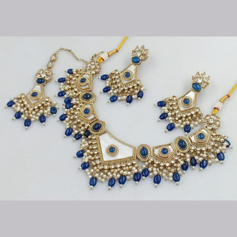 FS Collection Gold Plated Kundan Stone & Beads Necklace Set