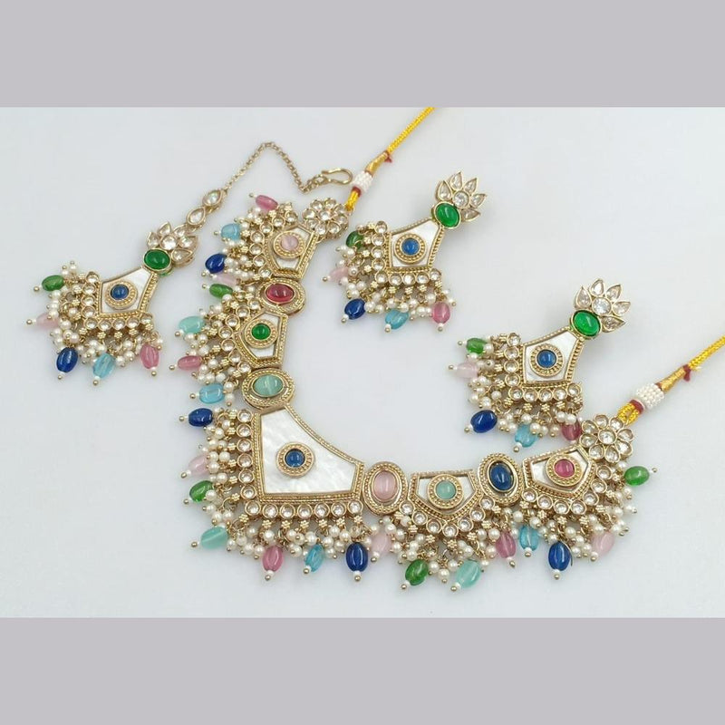 FS Collection Gold Plated Kundan Stone & Beads Necklace Set