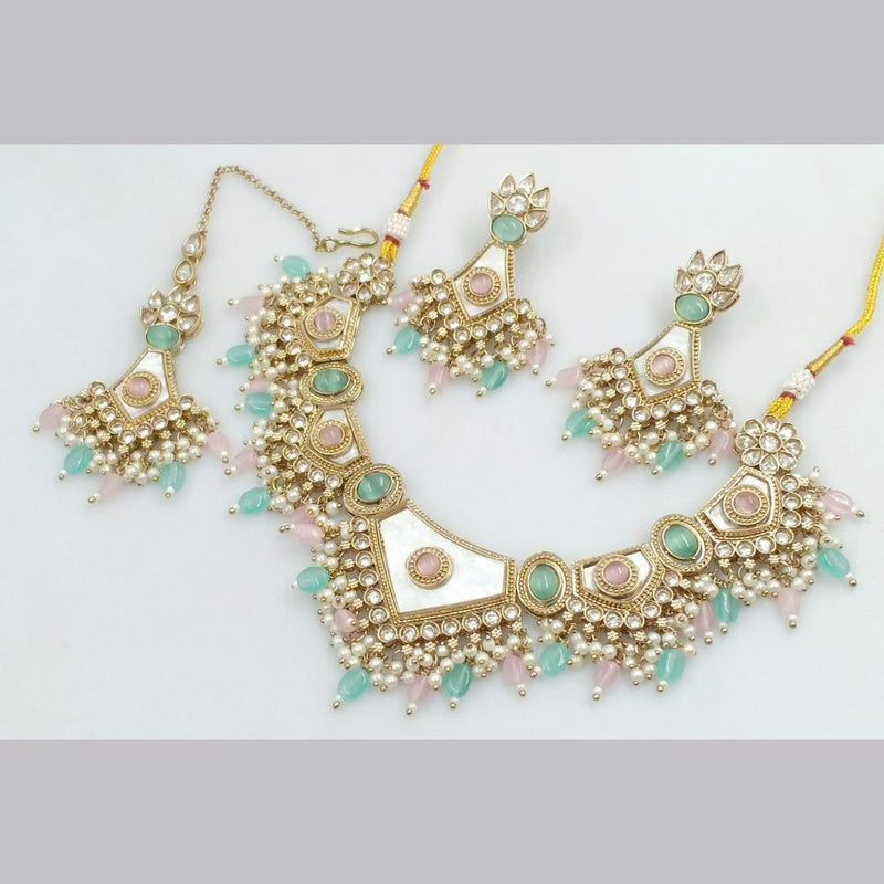 FS Collection Gold Plated Kundan Stone & Beads Necklace Set