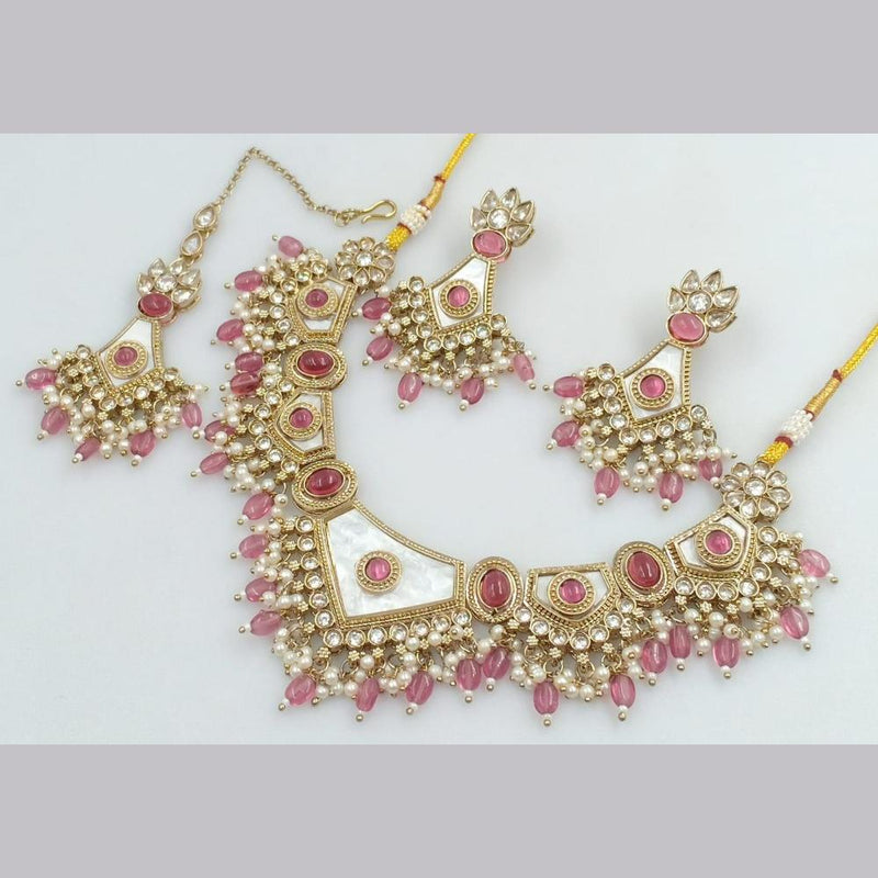 FS Collection Gold Plated Kundan Stone & Beads Necklace Set