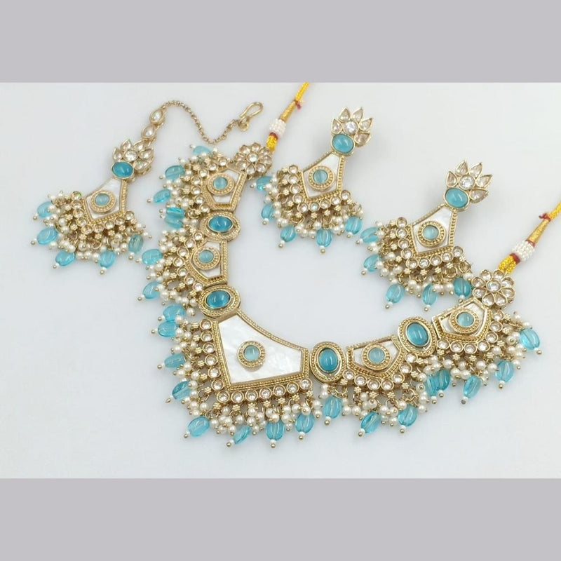 FS Collection Gold Plated Kundan Stone & Beads Necklace Set