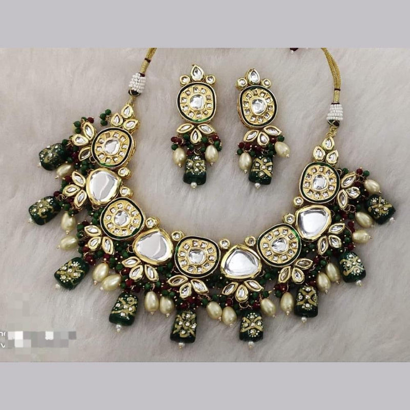 FS Collection Gold Plated Kundan Stone And Beads Necklace Set