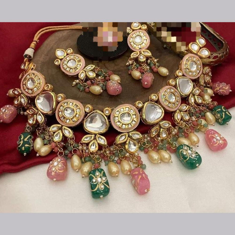 FS Collection Gold Plated Kundan Stone And Beads Necklace Set