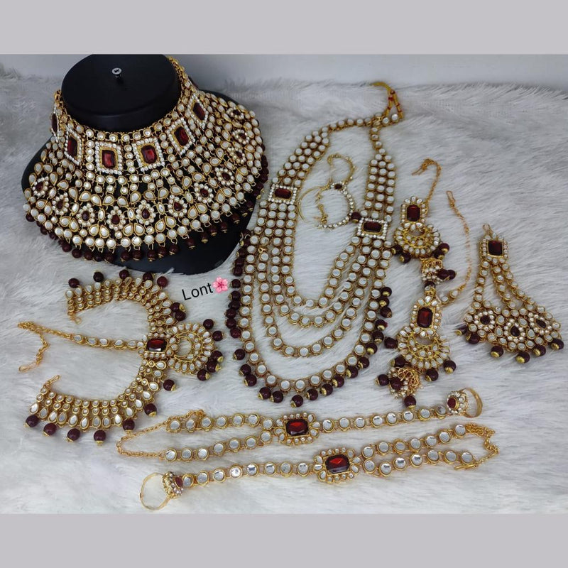 FS Collection Gold Plated Kundan Stone Bridal Set