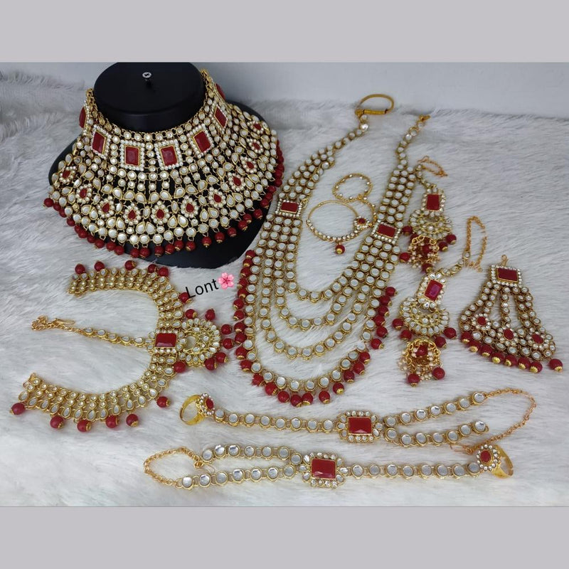 FS Collection Gold Plated Kundan Stone Bridal Set