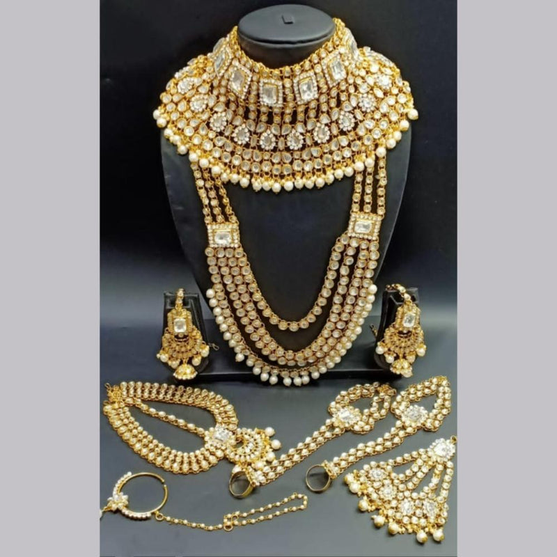 FS Collection Gold Plated Kundan Stone Bridal Set