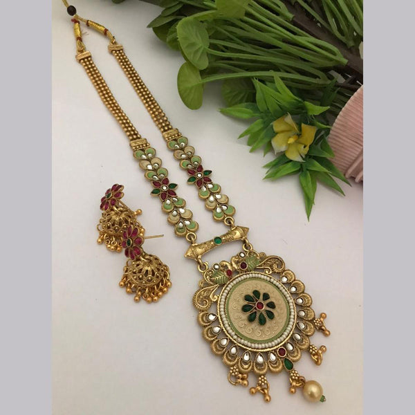 FS Collection Gold Plated Kundan Stone Long Necklace Set