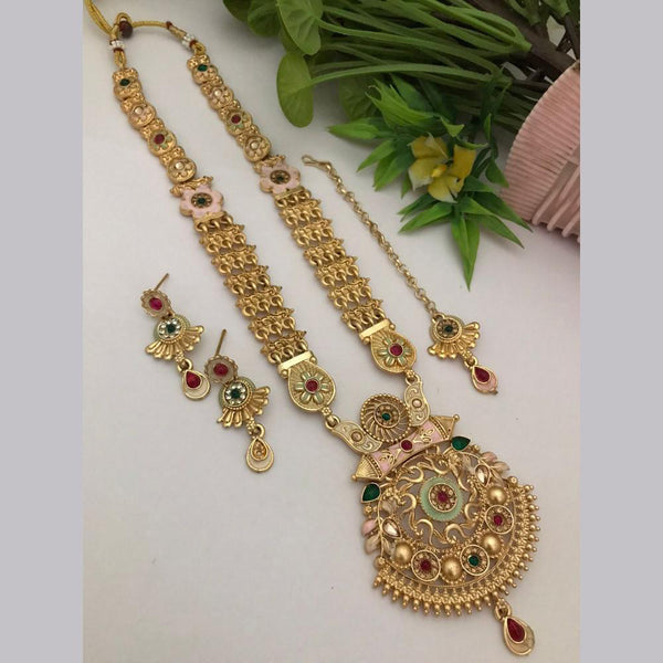 FS Collection Gold Plated Kundan Stone Long Necklace Set