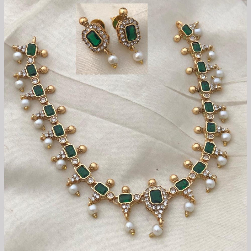 FS Collections Gold Plated Crystal Stone Pearls Necklace Set