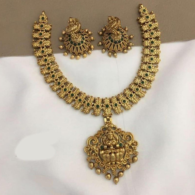 FS Collections Gold Plated Pota Stone And Temple Necklace Set