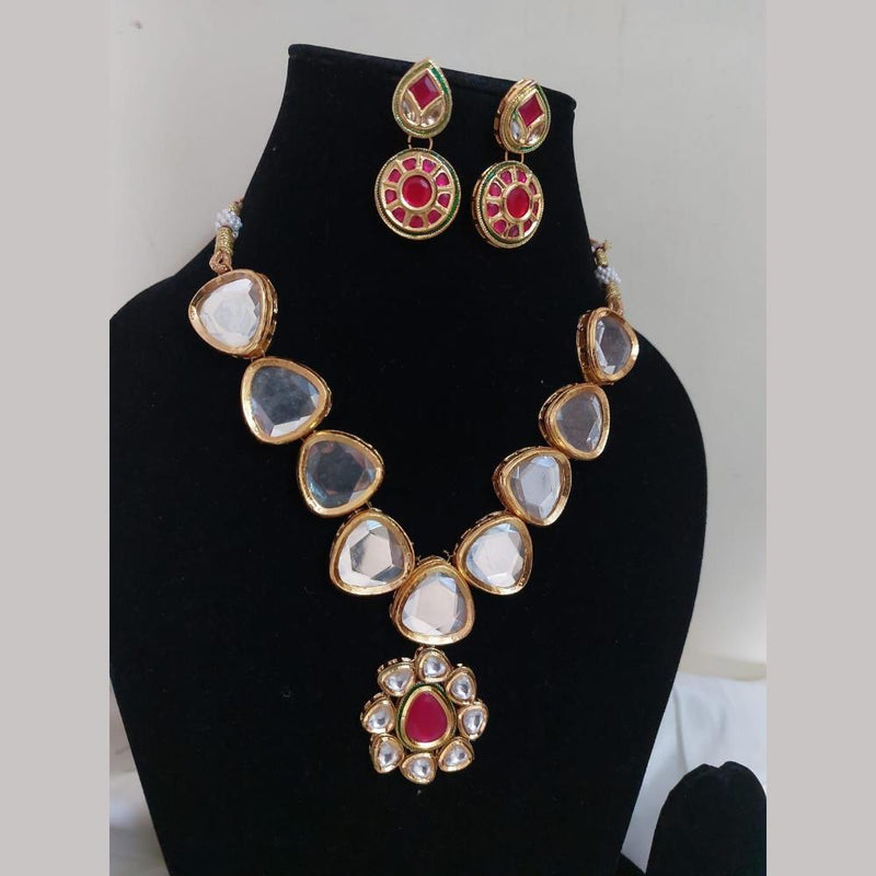 FS Collections Gold Plated Kundan Stone Necklace Set