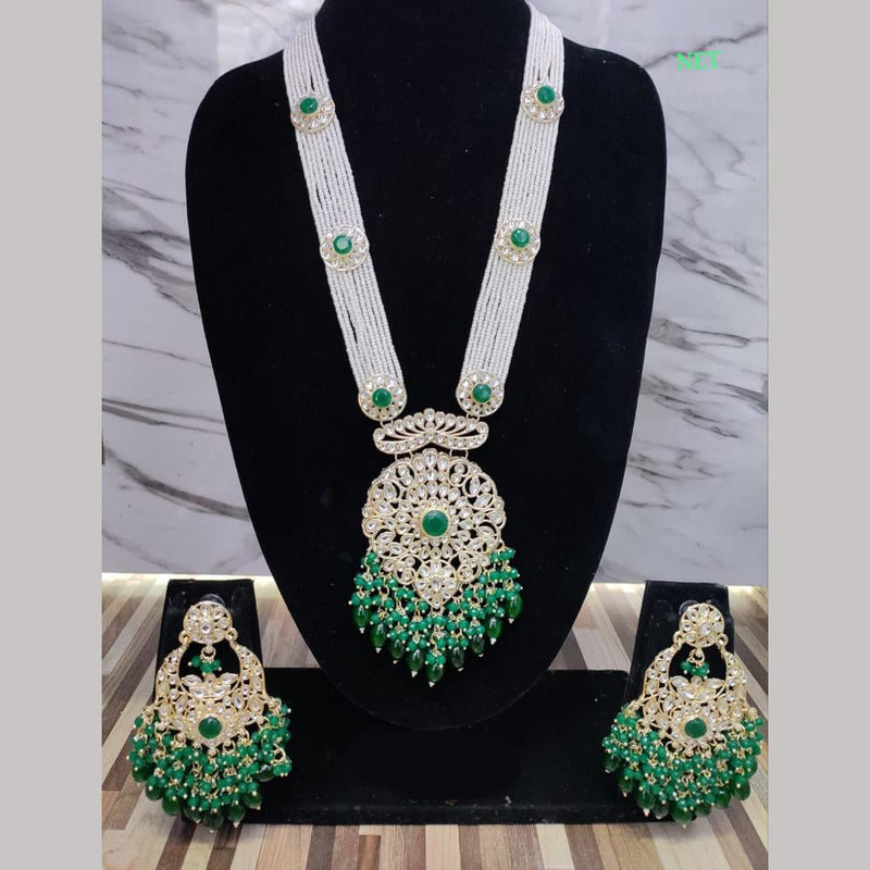 FS Collections Gold Plated Kundan Stone And Pearls Long Necklace Set