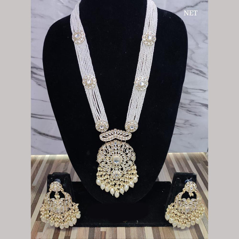 FS Collections Gold Plated Kundan Stone And Pearls Long Necklace Set