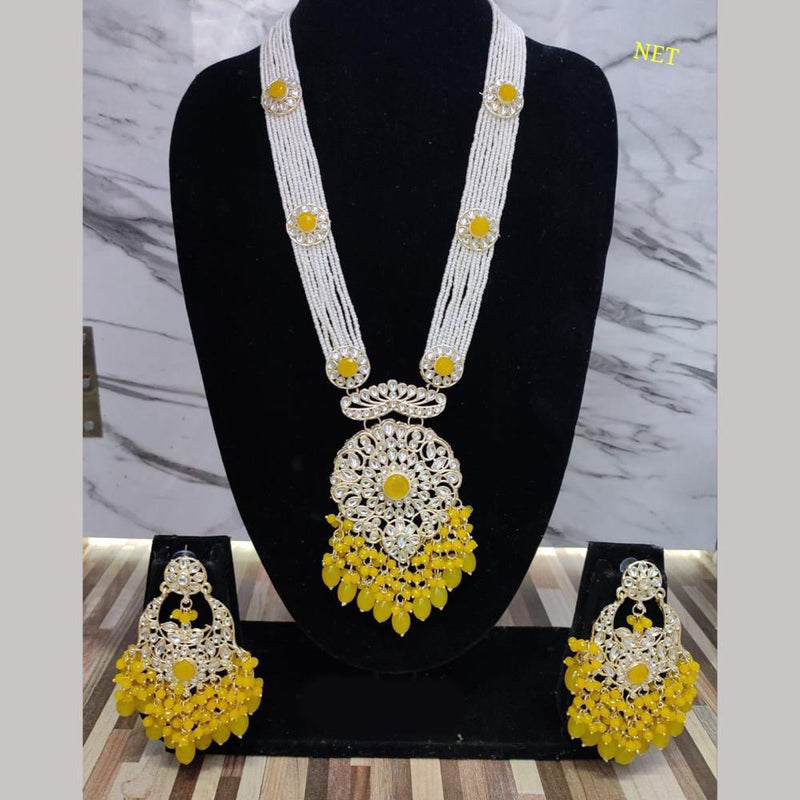 FS Collections Gold Plated Kundan Stone And Pearls Long Necklace Set